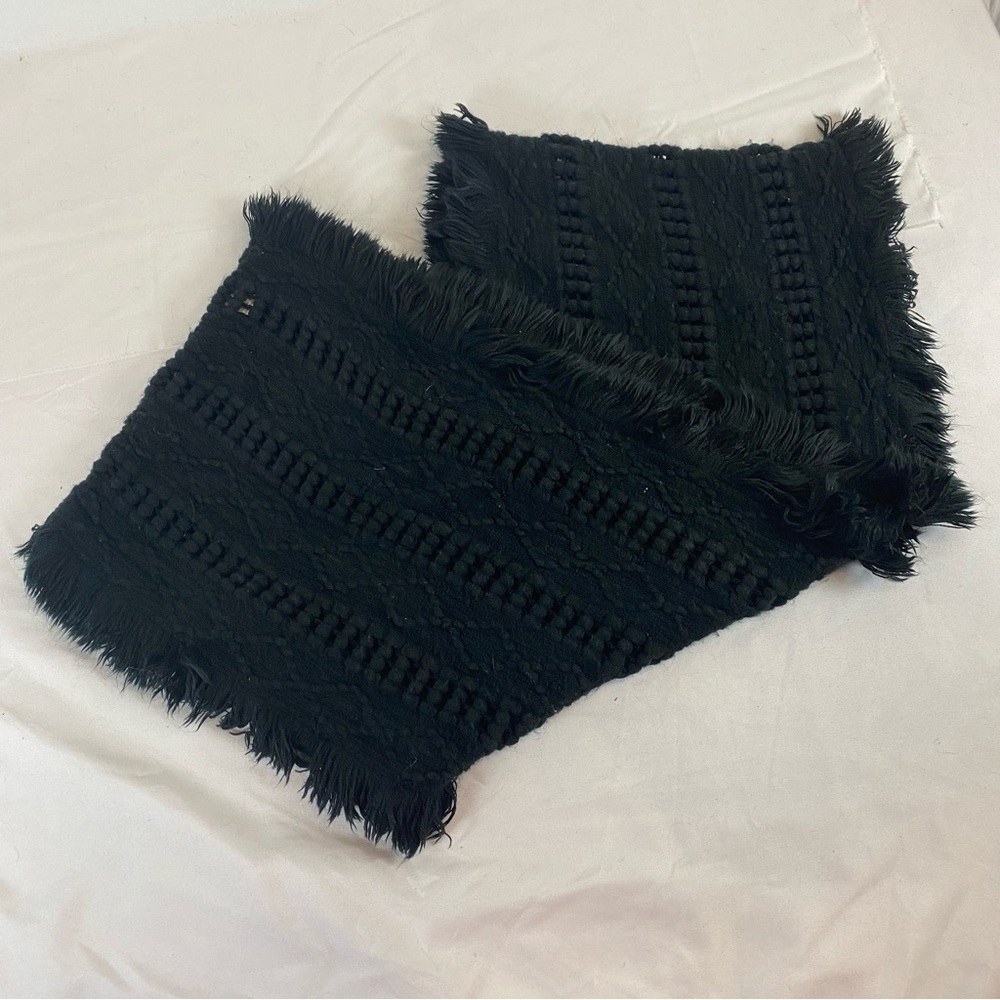Black Textured Knit Infinity Scarf with Fringe | One Size - Picture 2 of 4